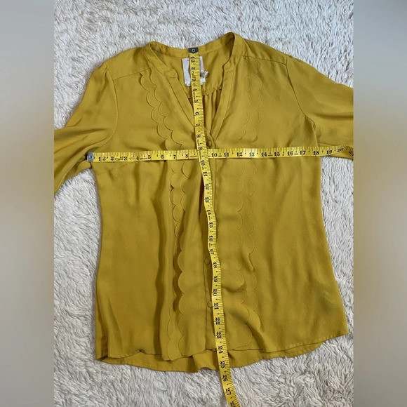 Anthropology meadow rue gold mustard yellow scalloped blouse size 8 button down - Picture 5 of 12